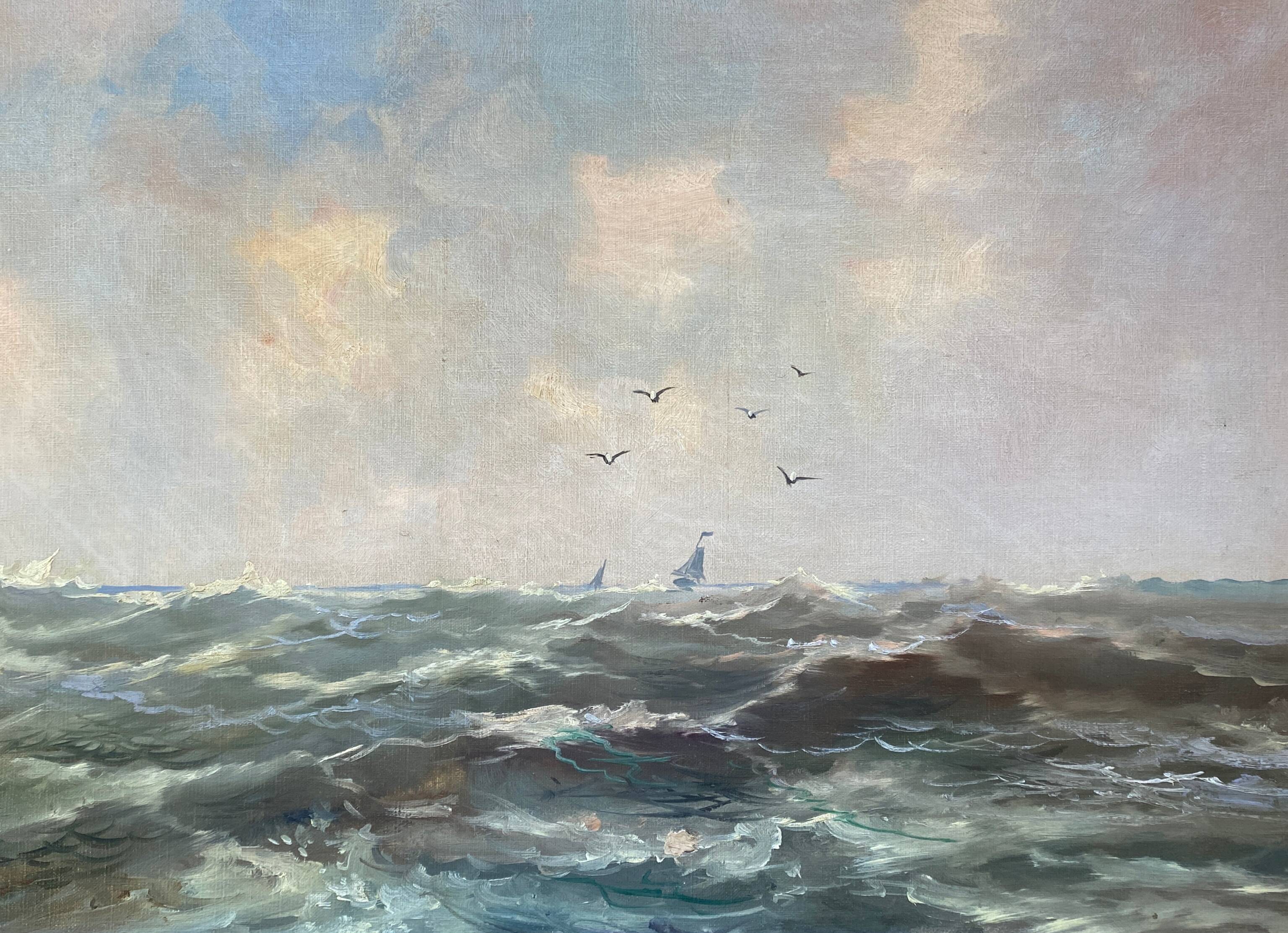 HST Marine painting "Sailboats on rough seas" circa 1900