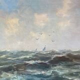 HST Marine painting "Sailboats on rough seas" circa 1900