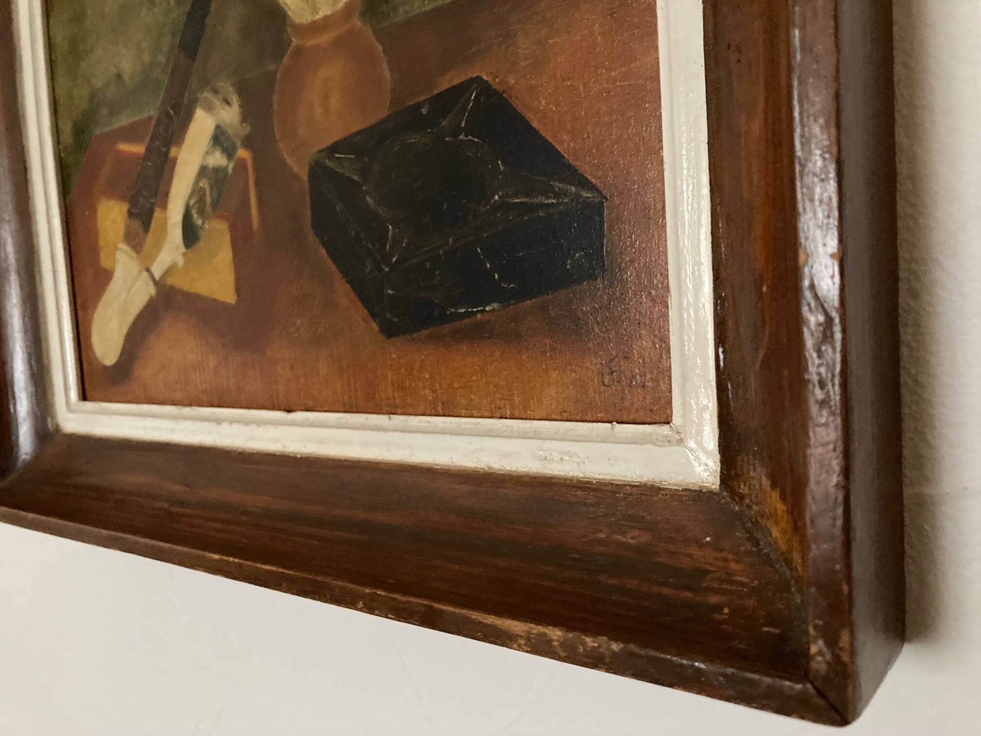 Oil on hardboard, signed still life, 1955