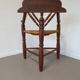 Dutch triangular turned wood corner chair rush seat knitting armchair
