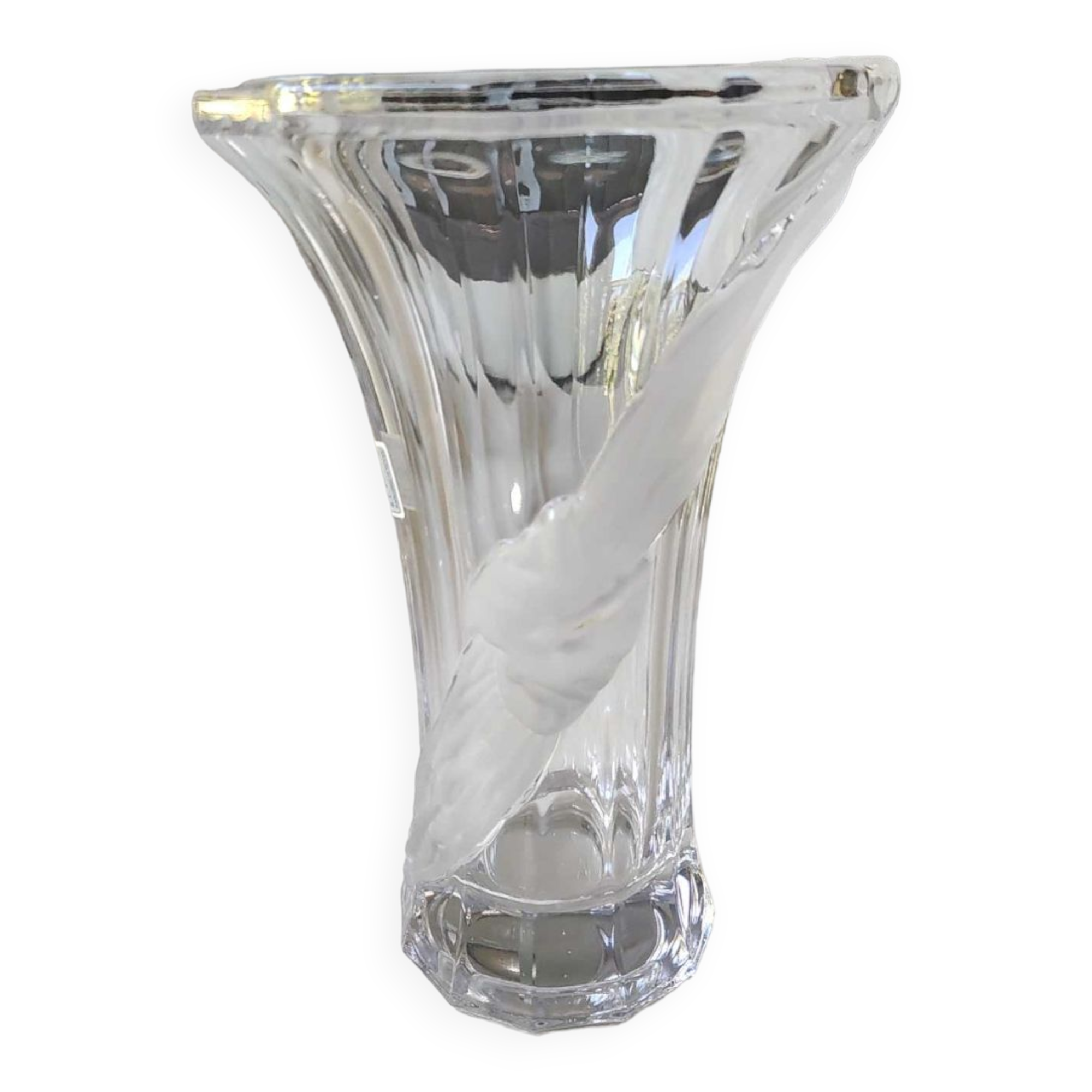 Vintage Multifaceted Crystal Vase, Frosted Draped Bow, col. Opaque white, Evita Crystal, Germany