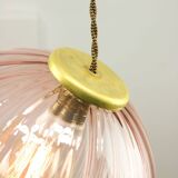 Mid-Century Italian Pink Glass and Brass Pendant Lamp