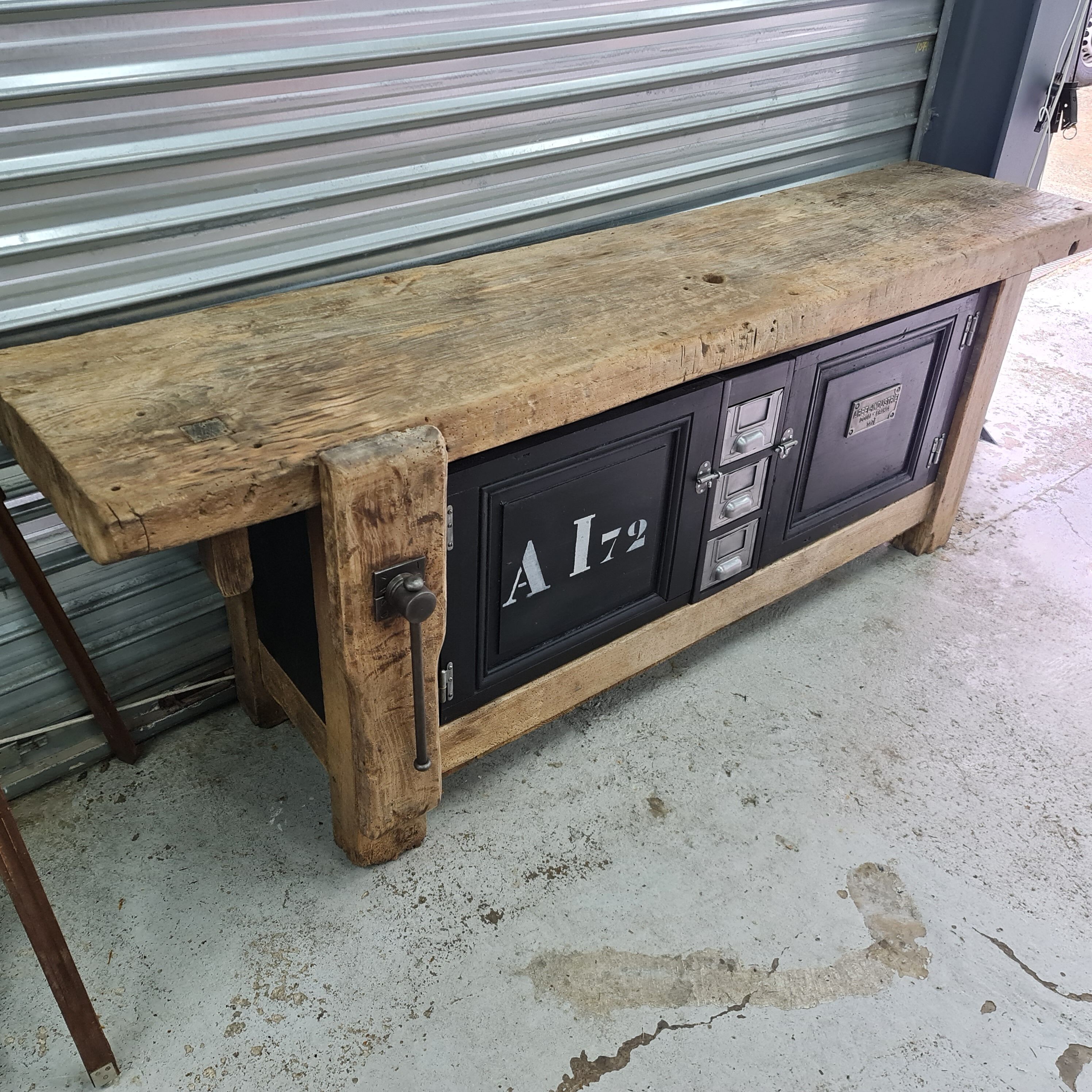 Old oak carpenter's workbench industrial furniture