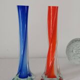 Pair of colored glass soliflores, 1960s