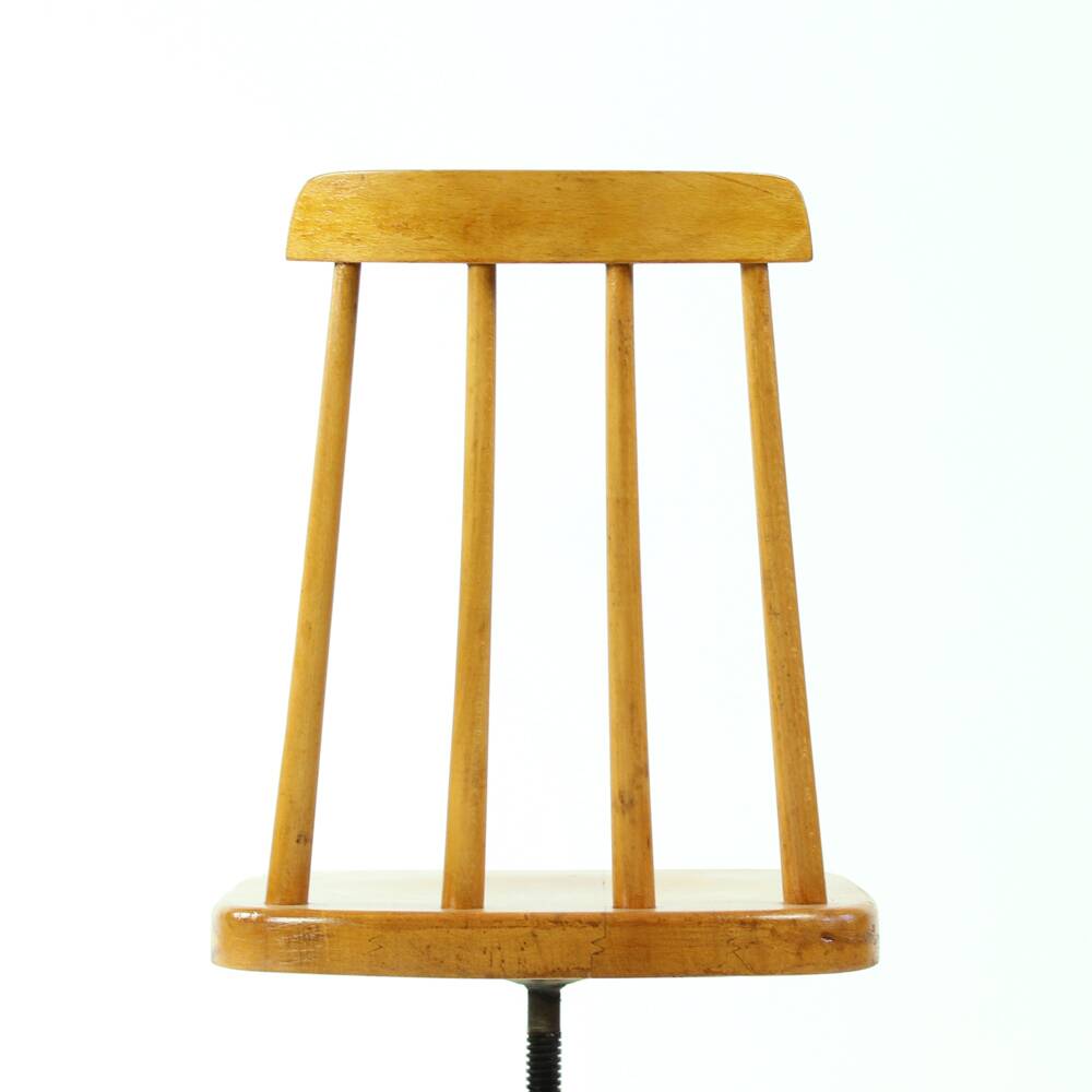 Midcentury Piano Swivel Stool With Backrest, Czechoslovakia 1960s