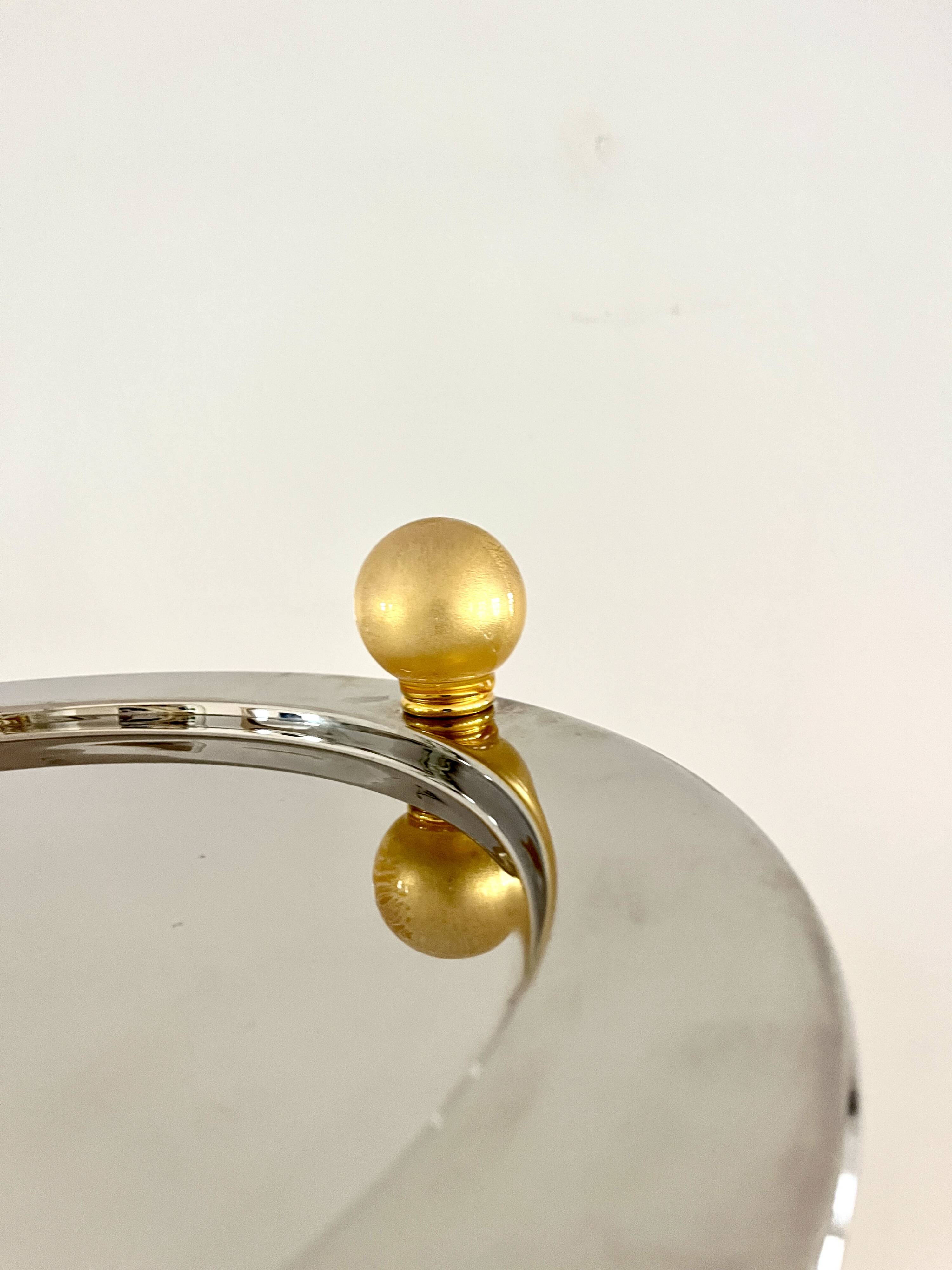 Vintage Palladium-Plated Serving Tray with Murano Glass Handles, Italy, 80s