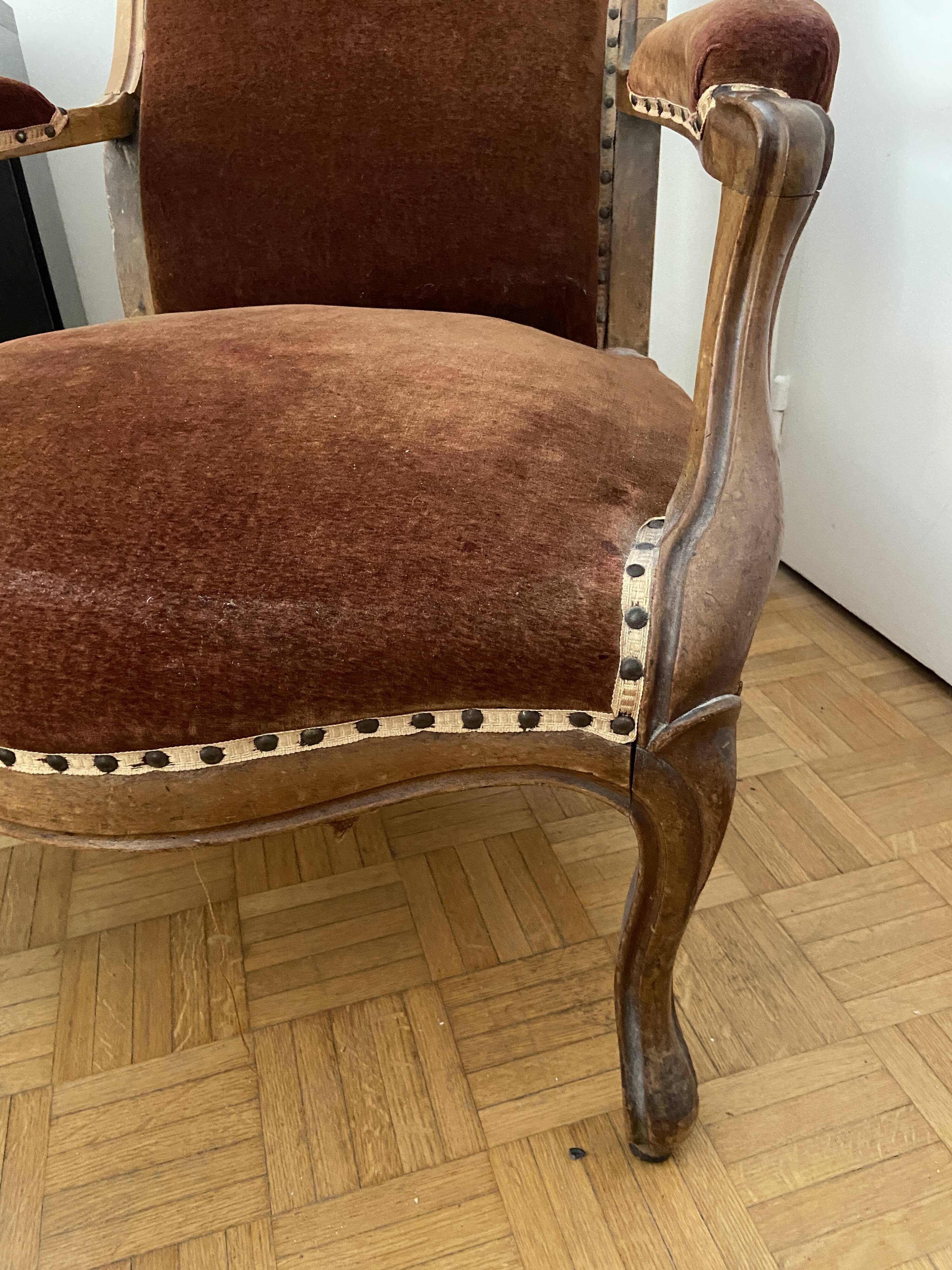 Voltaire armchair in cognac velvet