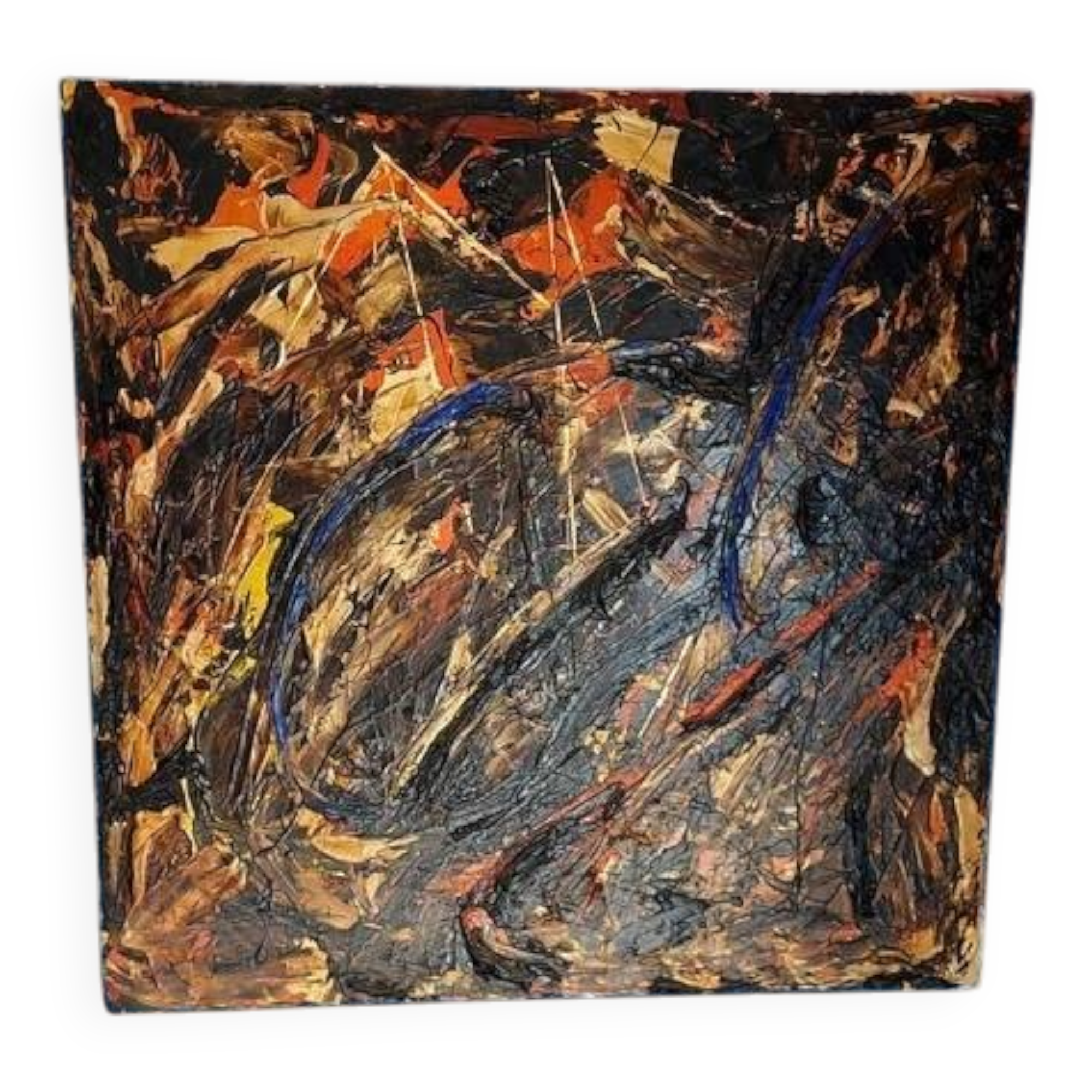 Abstract Materic Oil on Canvas Signed DE ROSA 1997 80x80cm