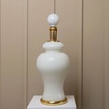 XXL Murano White Opaline Glass Table Lamp, 1970s Mid-Century Swirl, Mouth-Blown Italy