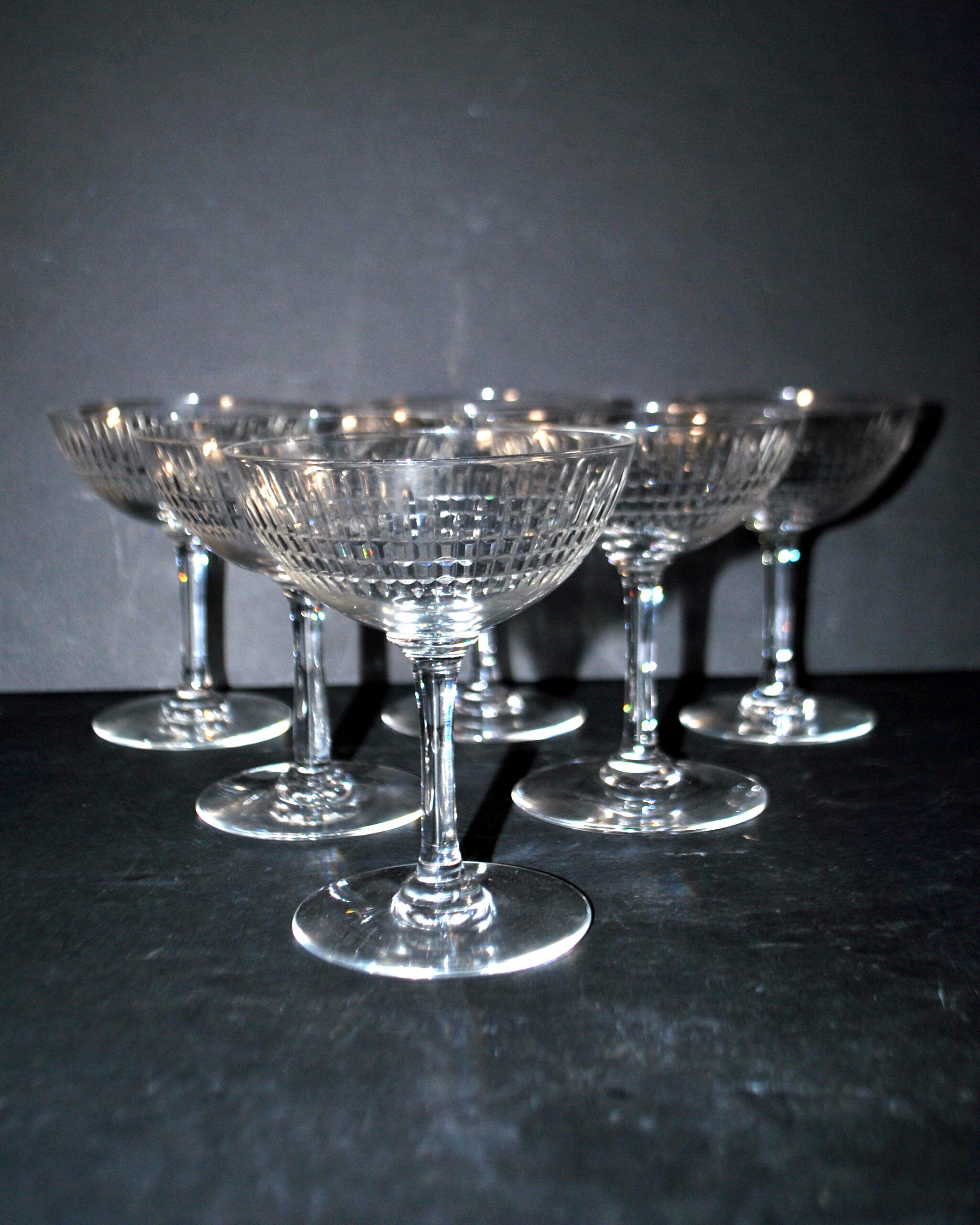Baccarat set of 6 champagne glasses Nancy in cut crystal organ pipe design 11.5 cm