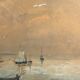 " Boats stranded at low tide " by A. Semlinck, Aquarelle Marine, Bateaux Voiliers, ca 1910