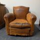 Pair of moustache club armchairs in leather, France, 1930s — to be restored.