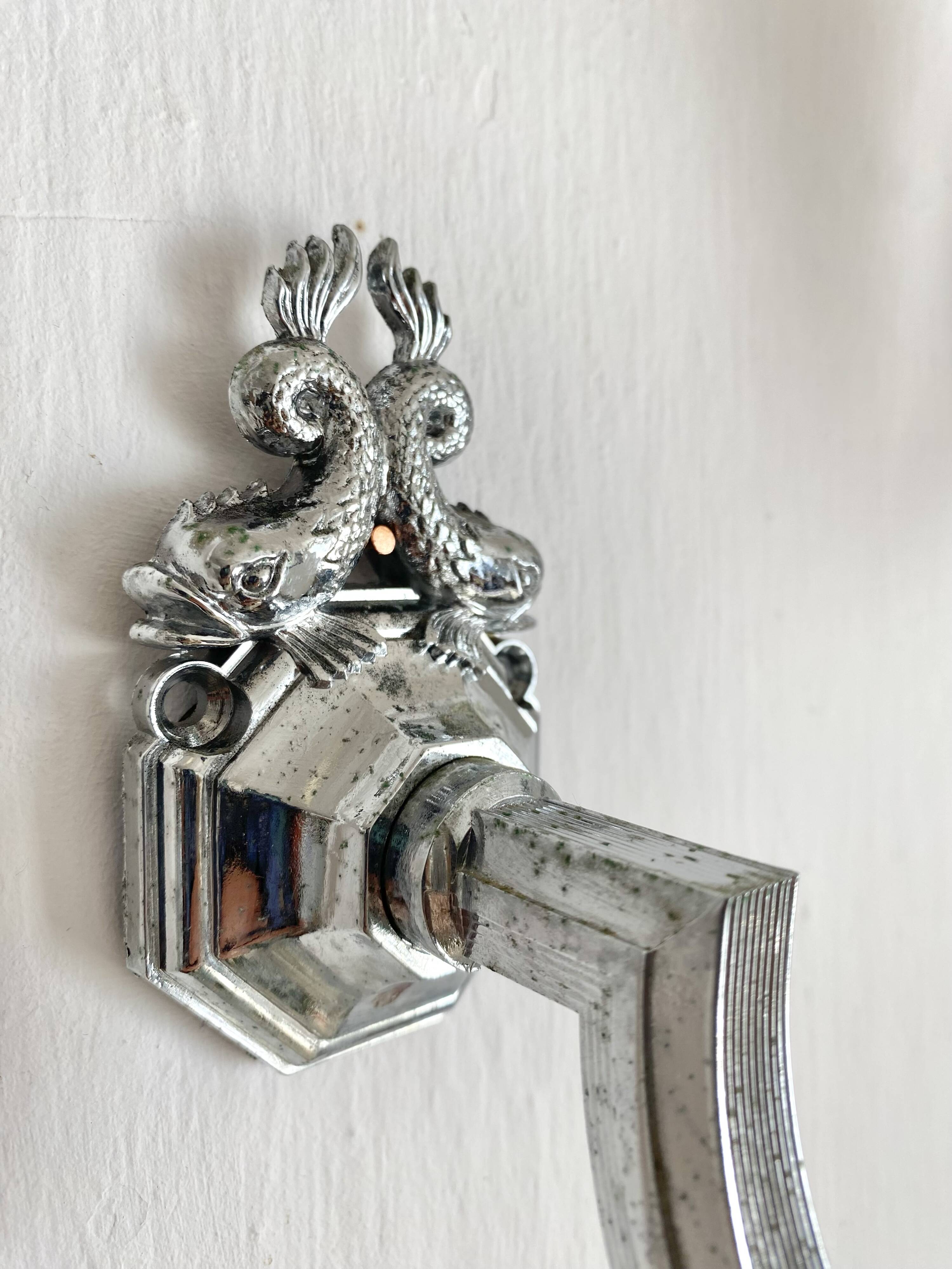 Pair of vintage silver fish wall lights