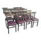 Set of 19 vintage wooden bistro chairs with red faux leather.