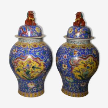 Large Pair of Covered Potiches, China Early XXTH