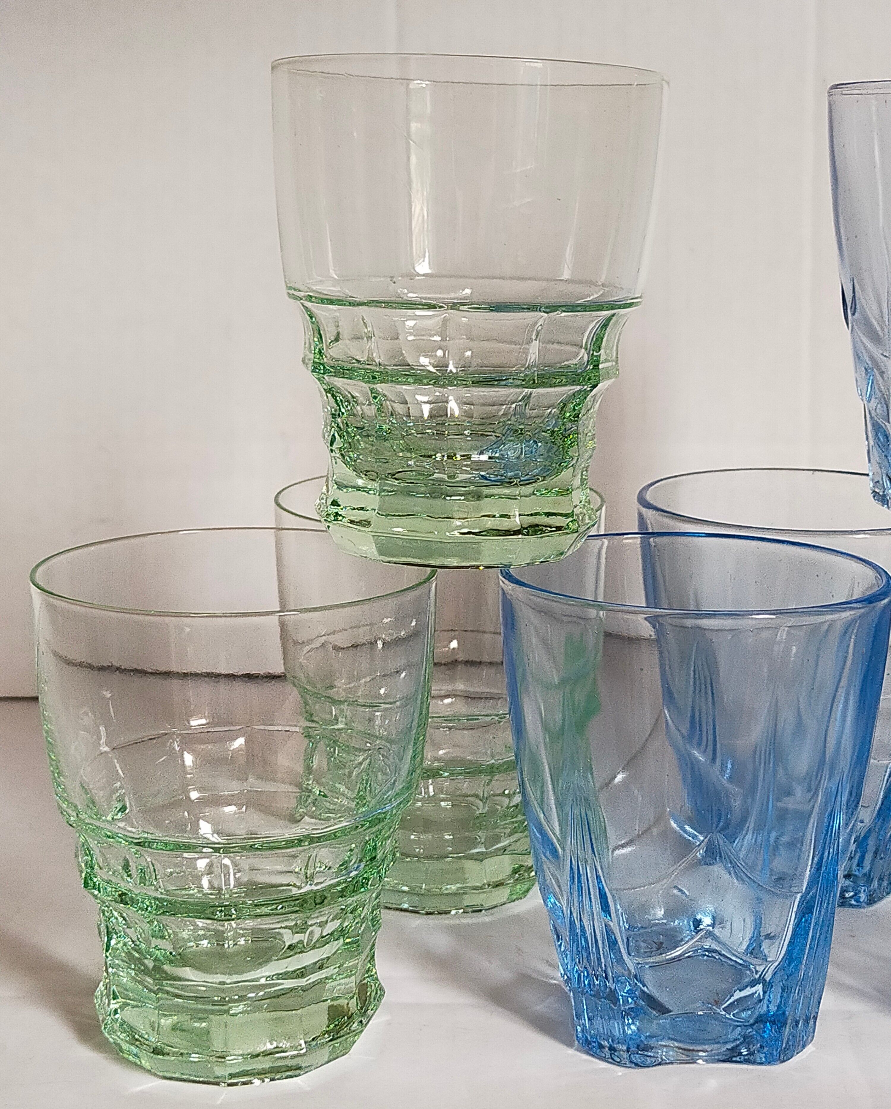 Nine colored art-deco glasses 40s