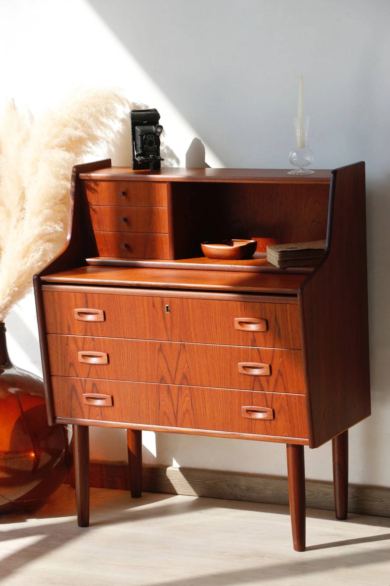 Danish vintage teak secretary | Restored Scandinavian desk
