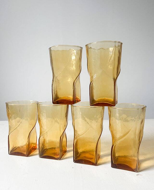 Set of 6 amber twist glasses