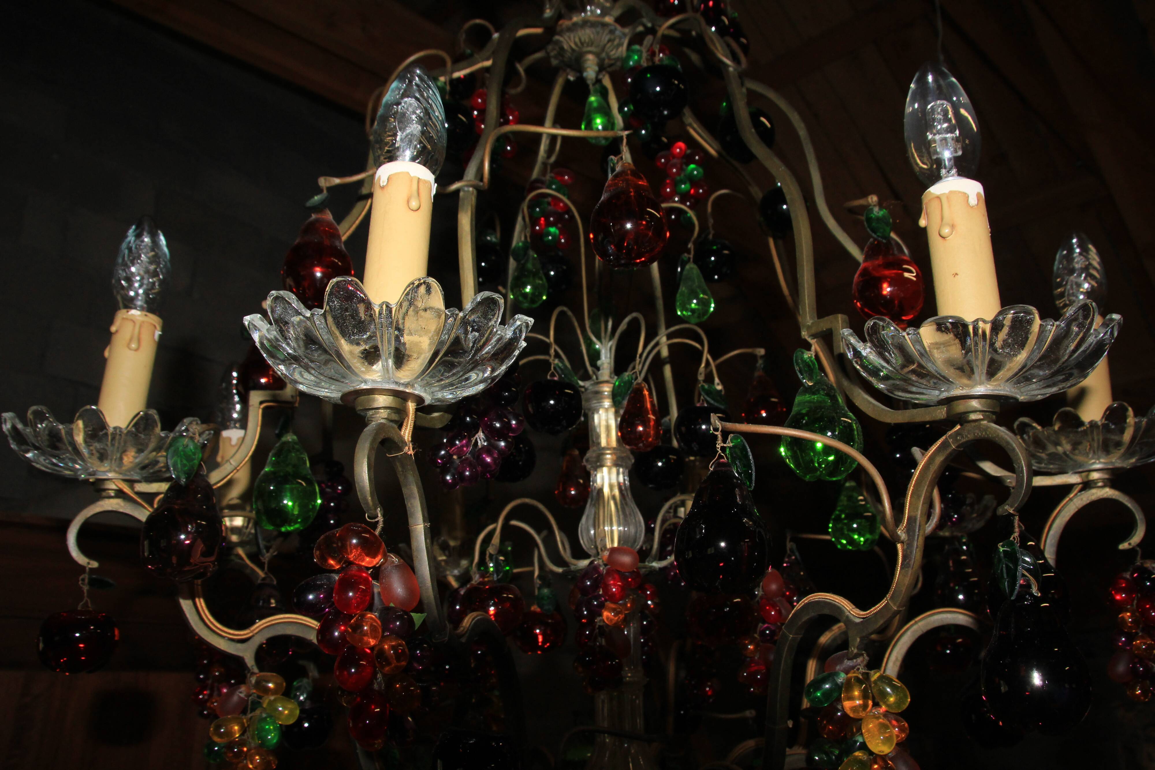 Chandelier glass Murano multicolored Fruits glass Murano Living room Dining room Apples Pears Grape