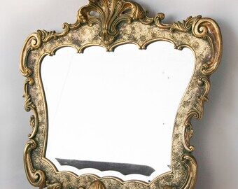 Vintage mirror, large gilded wood mirror, beveled mirror, antique mirror, rockery style 82x75cm