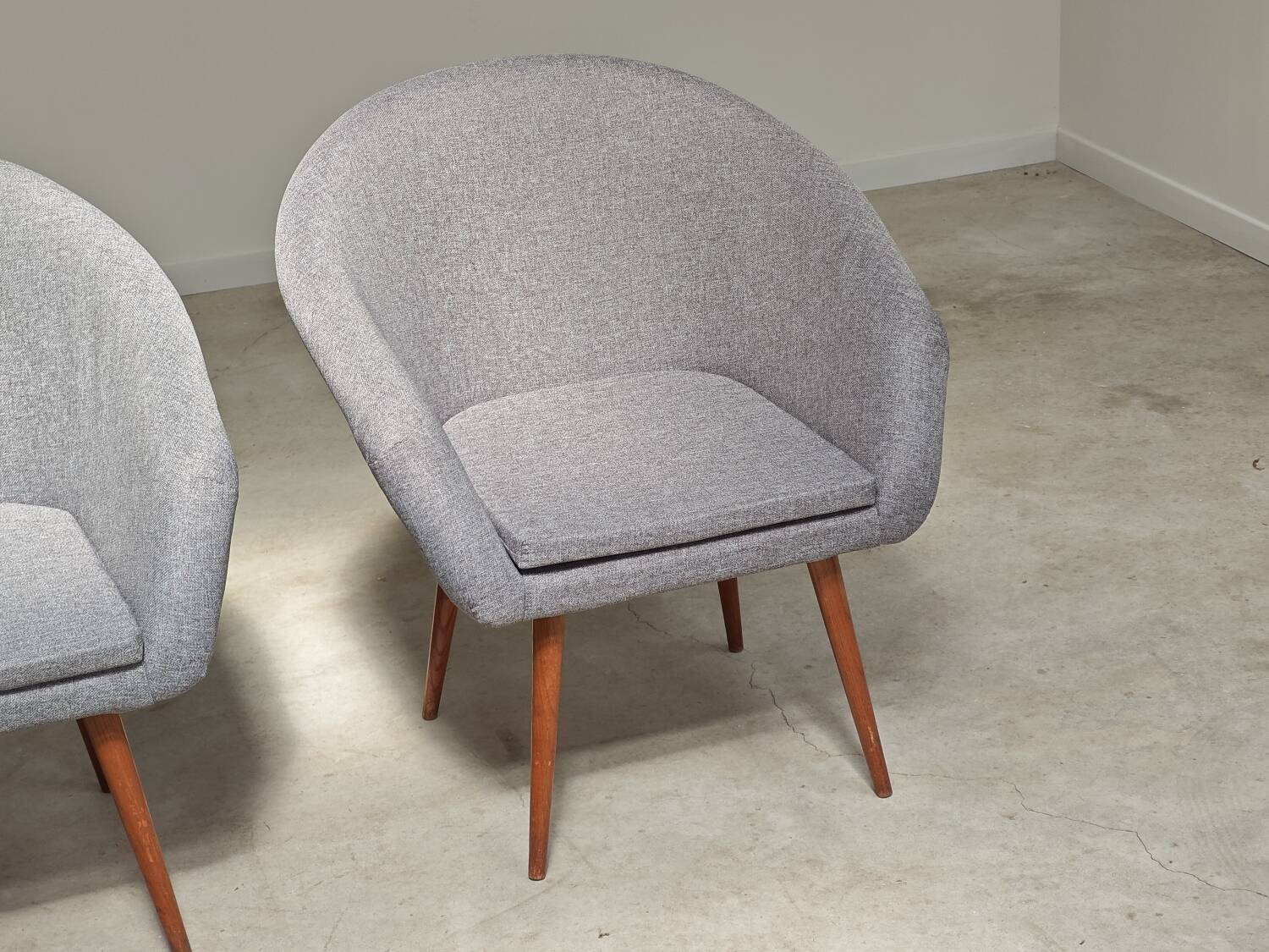 Pair of renovated gray fabric armchairs by Miroslav Navratil