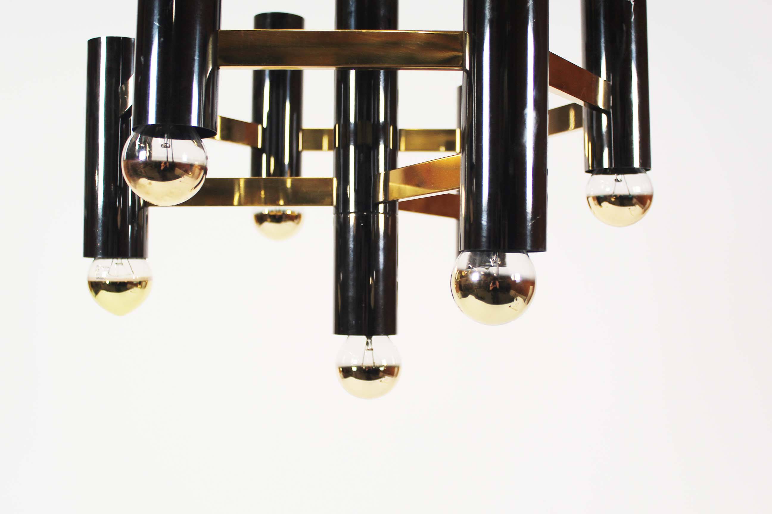 Brass & gunmetal geometric chandelier by "Boulanger S.A."
