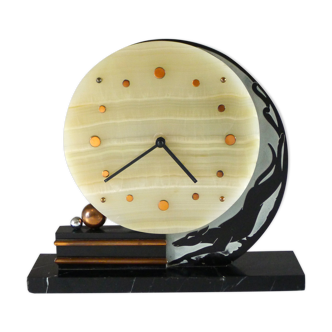 Art deco clock greyhound, marble and copper