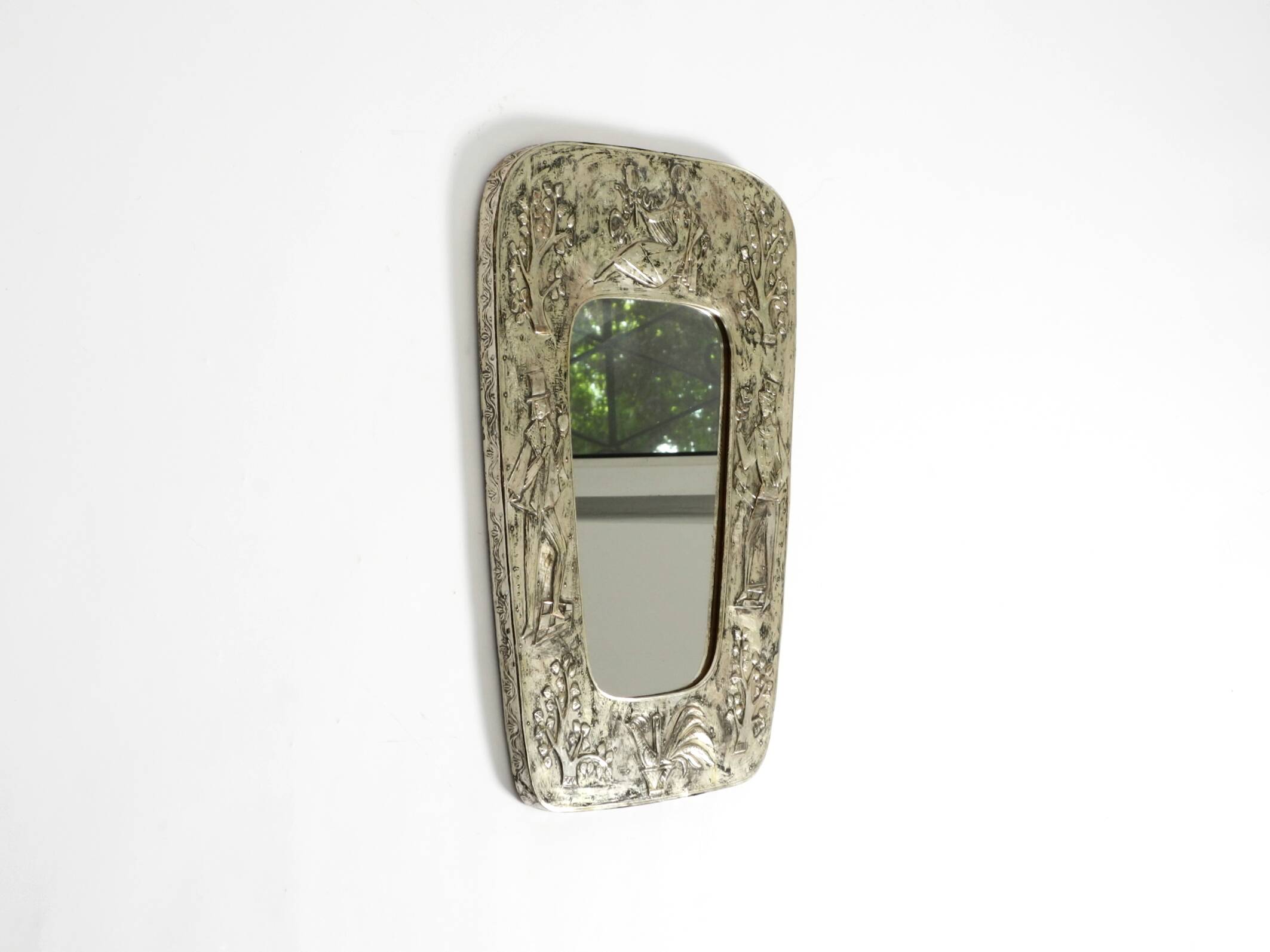 Beautiful Mid-Century Modern Wall Mirror with a Silver-Plated Frame