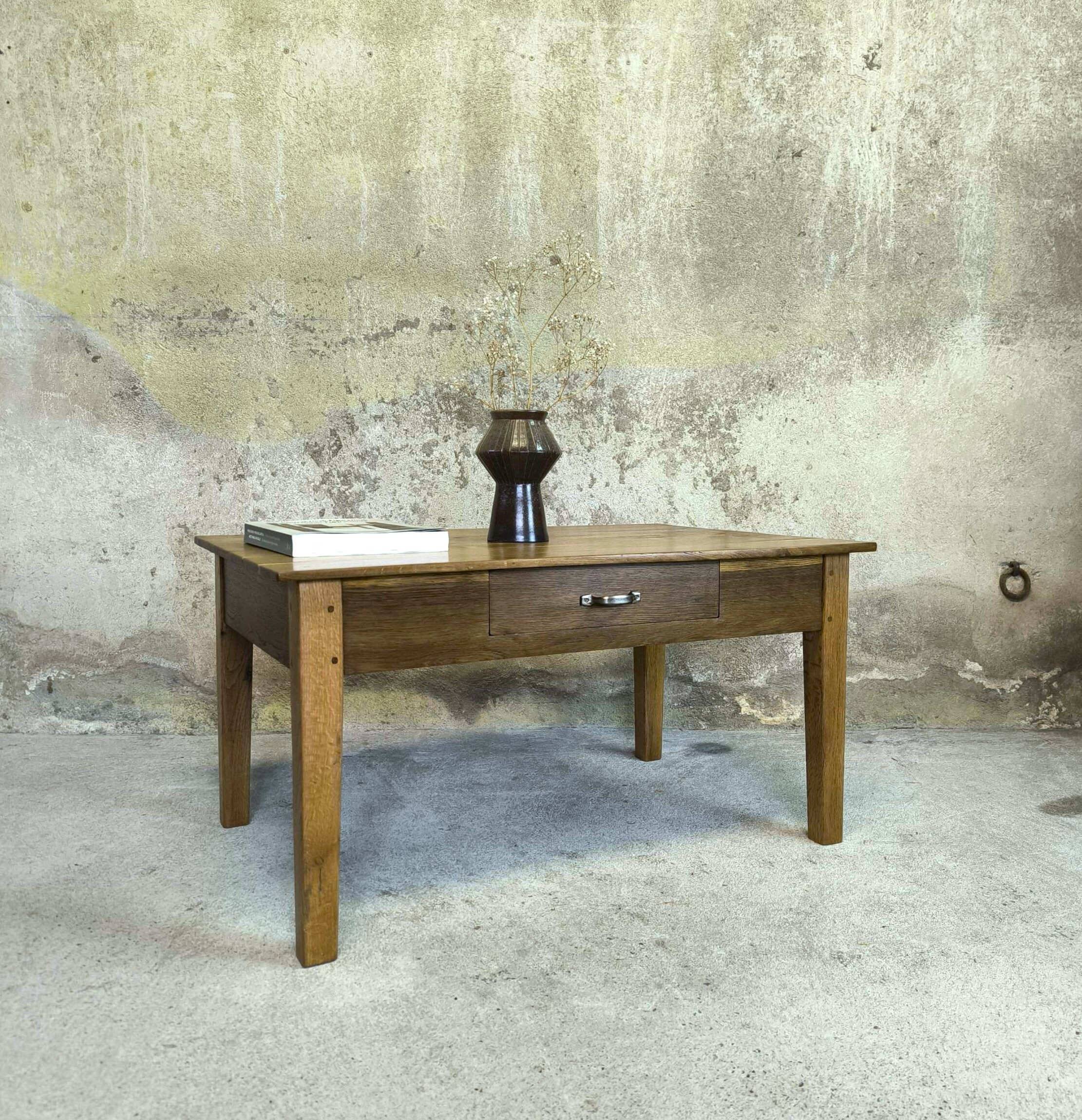 Vintage farmhouse coffee table made of solid wood.