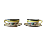 2 cups and 2 saucers in excellent condition, Faïence HB Quimper, 1960