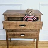 Vintage wooden side table with 3 drawers - 1960s