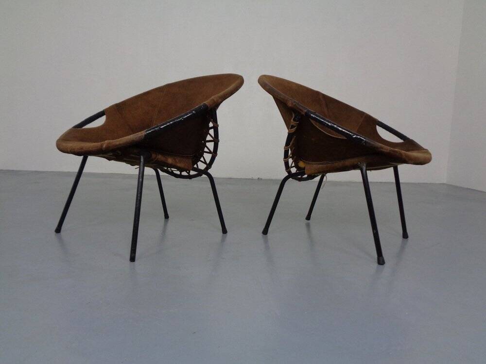 Set of vintage suede lounge chairs from Lusch, Germany, 1960s.
