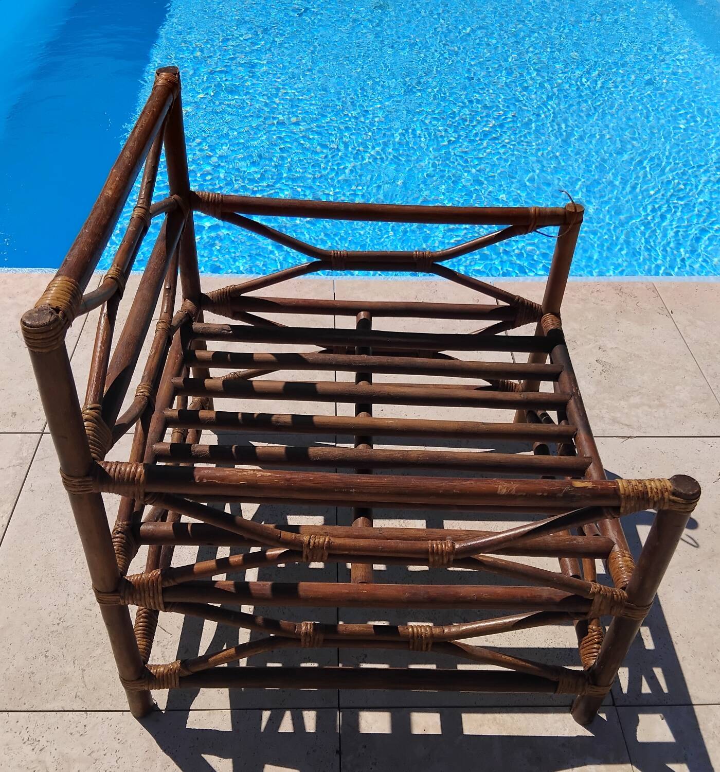 Vintage wooden garden furniture set with a bench and an armchair