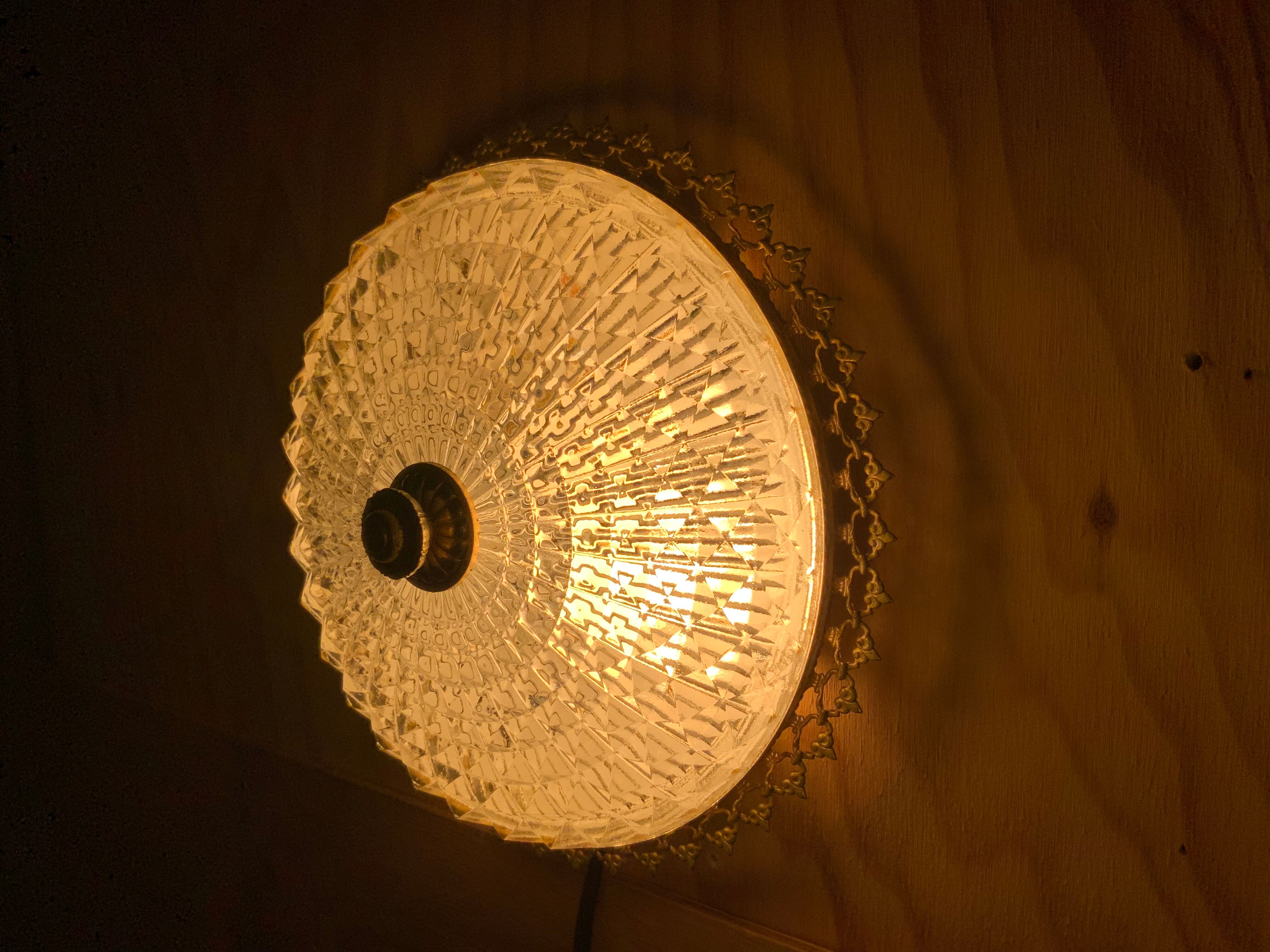 Glass and brass ceiling lamp