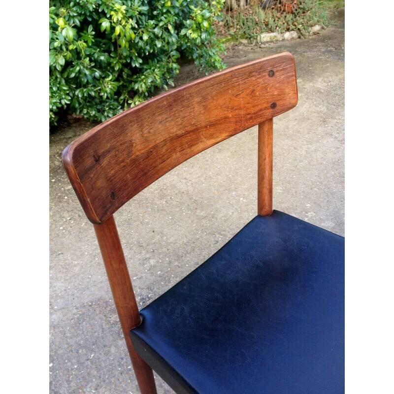 Suite of 8 60s chairs - Teak and black leather - Designer Nils Jonsson by Troeds Bjärnum (Sweden)