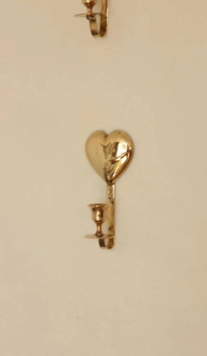 Vintage Brass Heart Shaped Wall Sconces