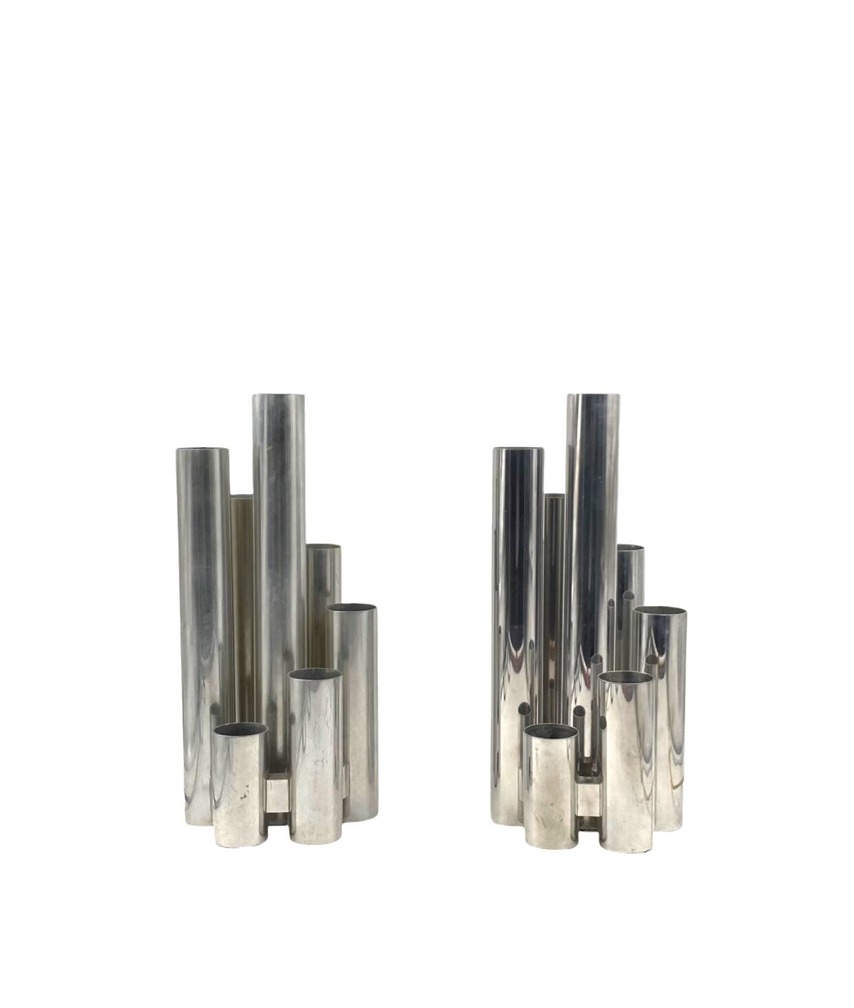 Hollywood regency set of 2 chromed table lamps, Sciolari Italy 1970s