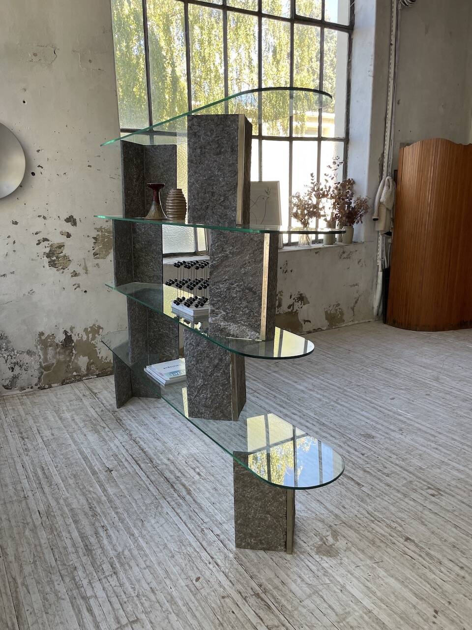 Roche Bobois stone and glass sculpture shelf 1970s
