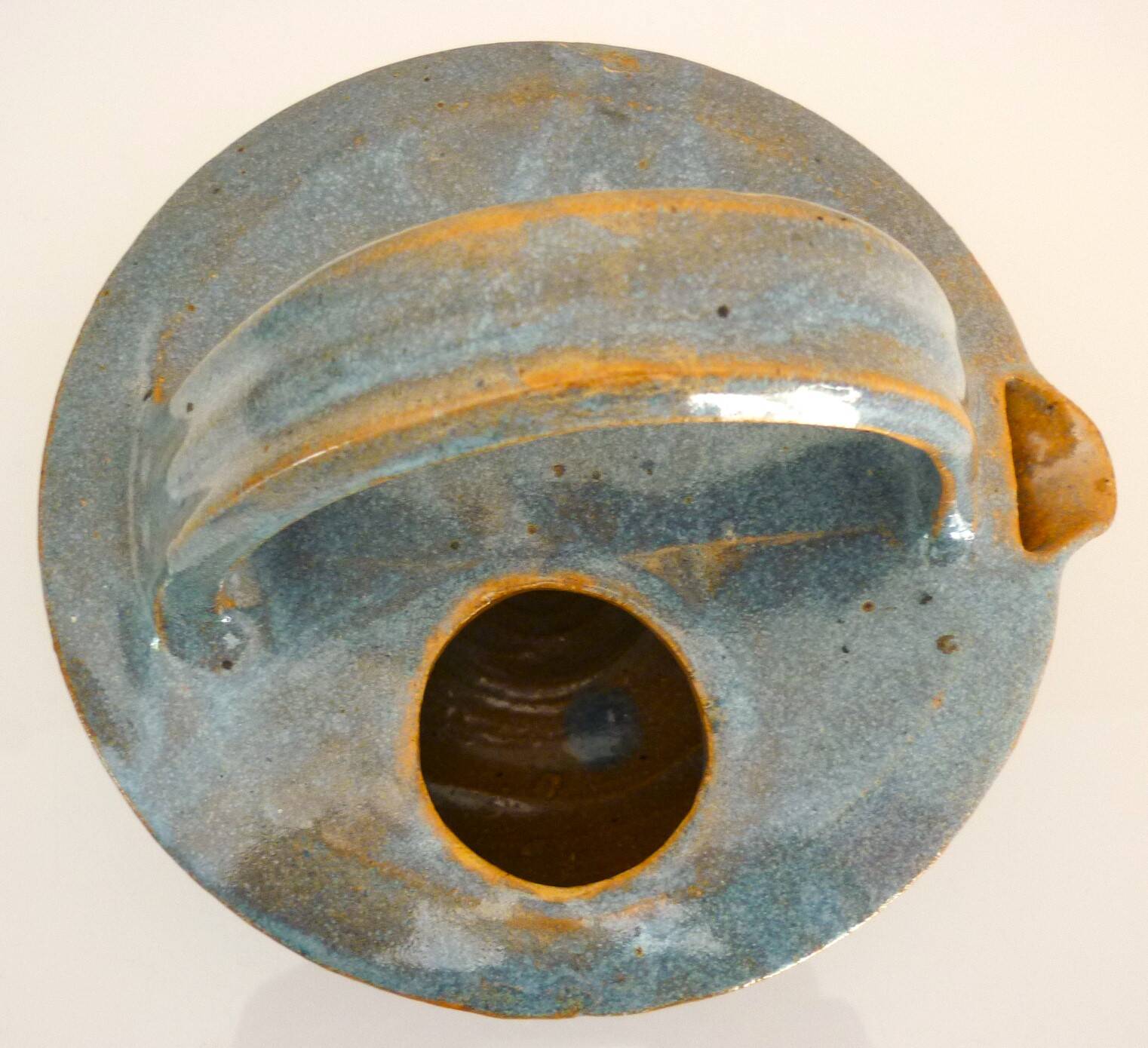 Teapot, enameled ceramic art, signed Michel Vergnes, Kerbénoën pottery