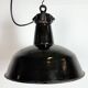 Industrial Black Enamel Factory Lamp with Cast Iron Top, 1950s