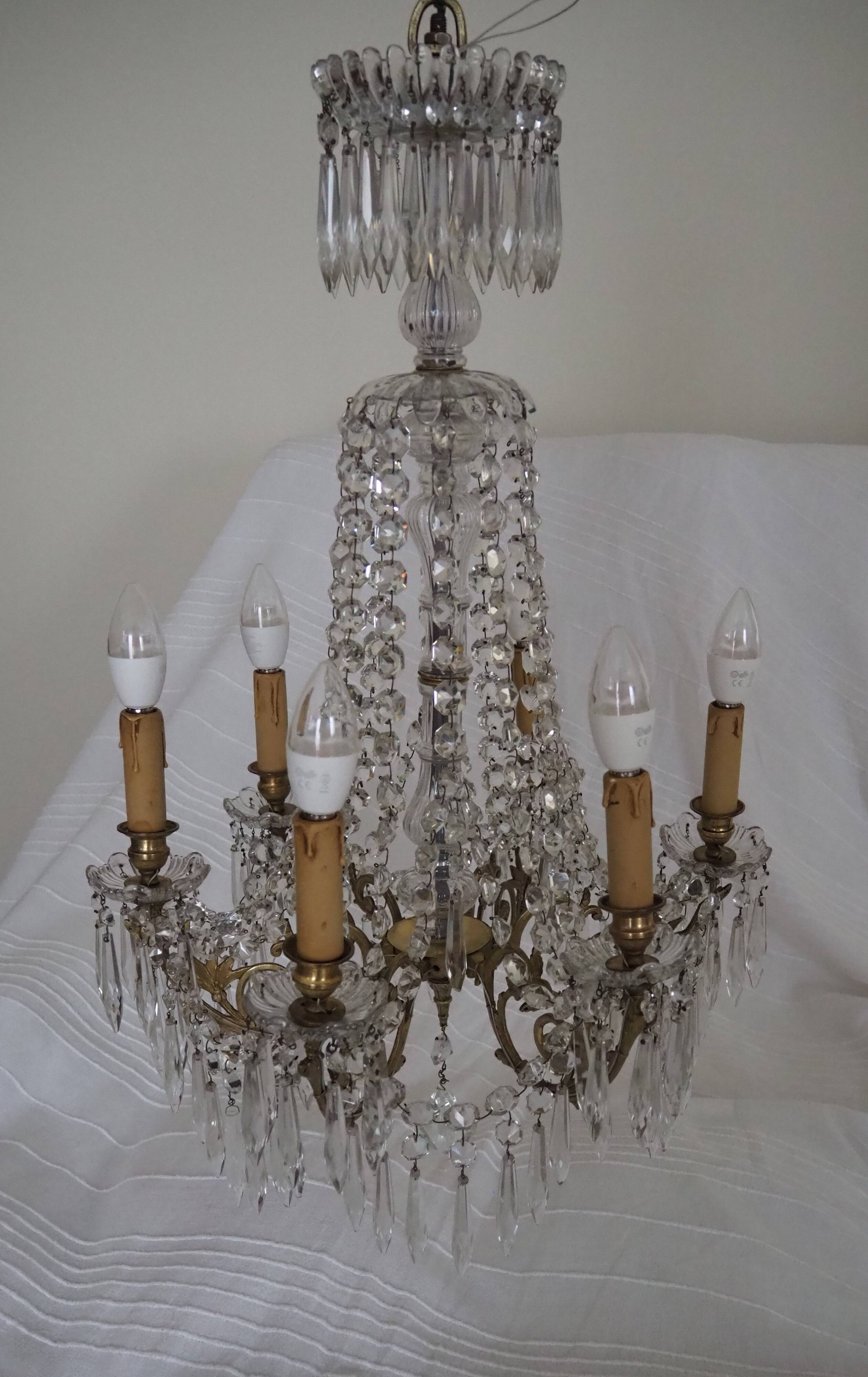 Napoleon III chandelier with crystal pendants, signed Portieux 19th century