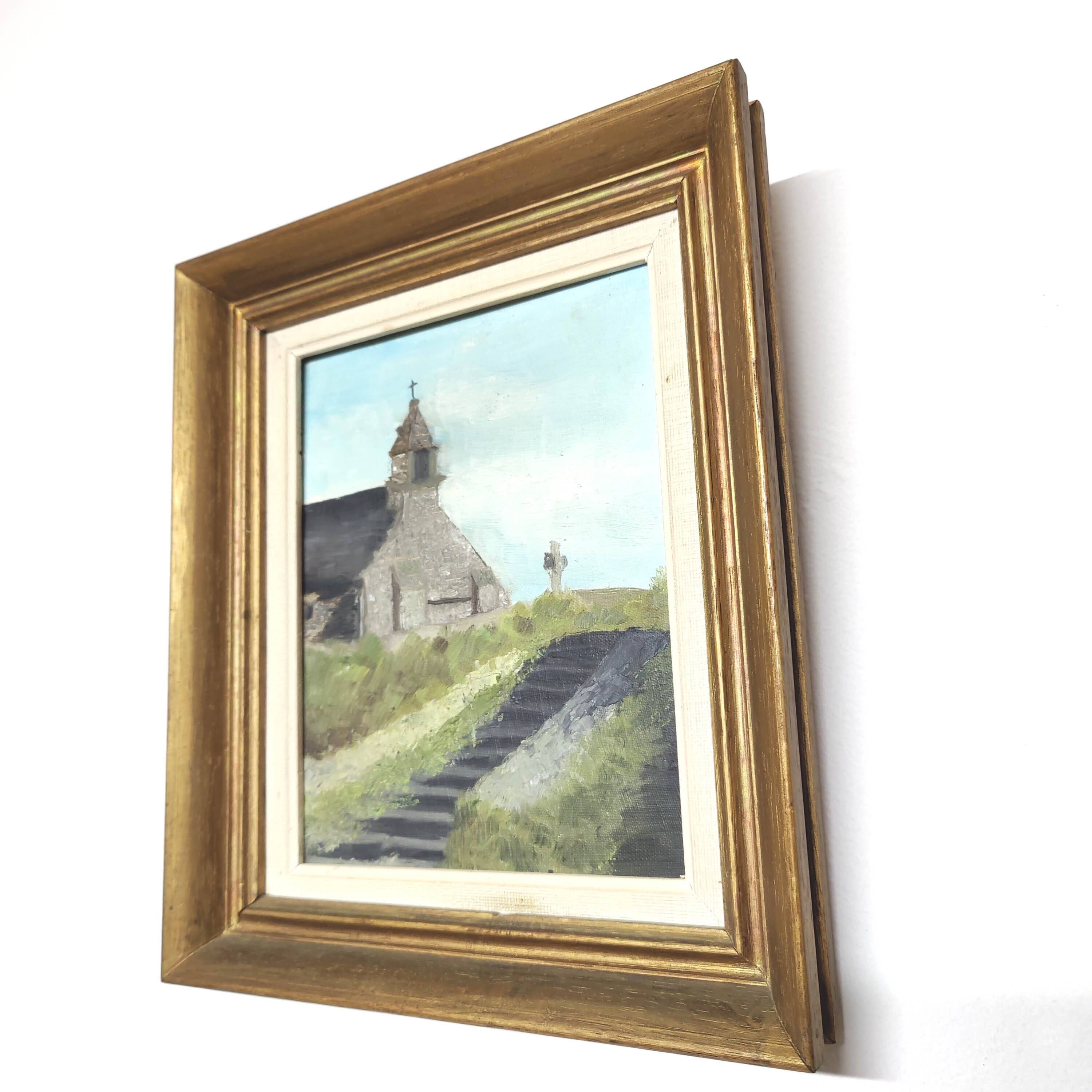 Breton church painting painting, golden wood frame