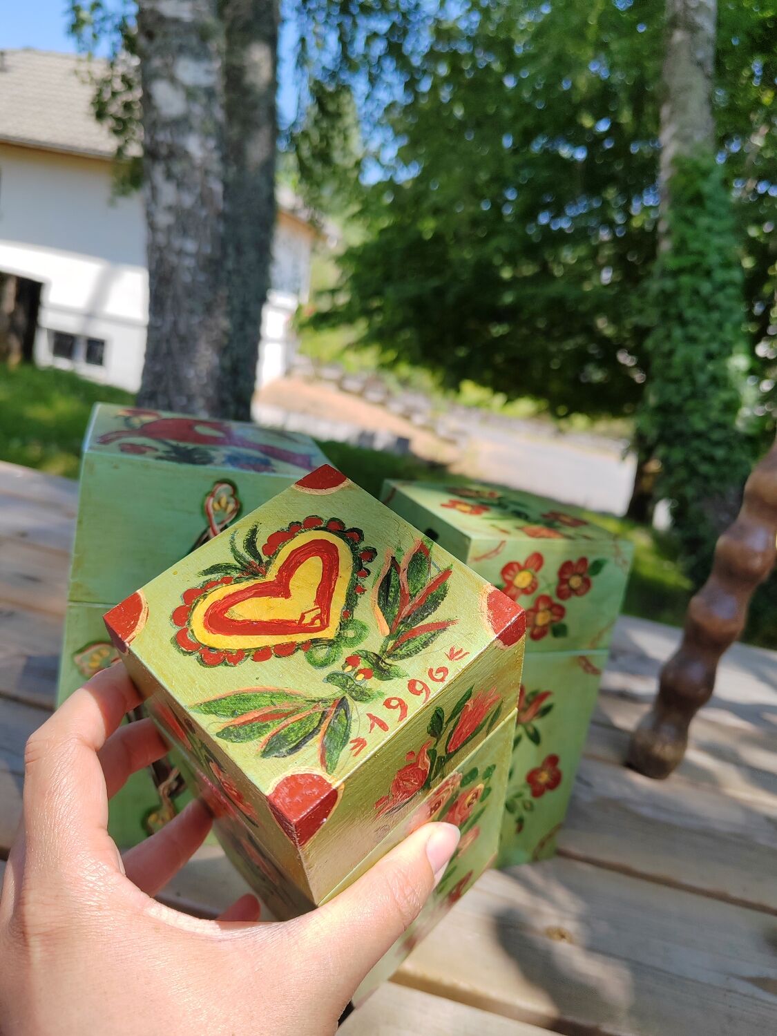 Hand-painted nesting boxes in the 90s