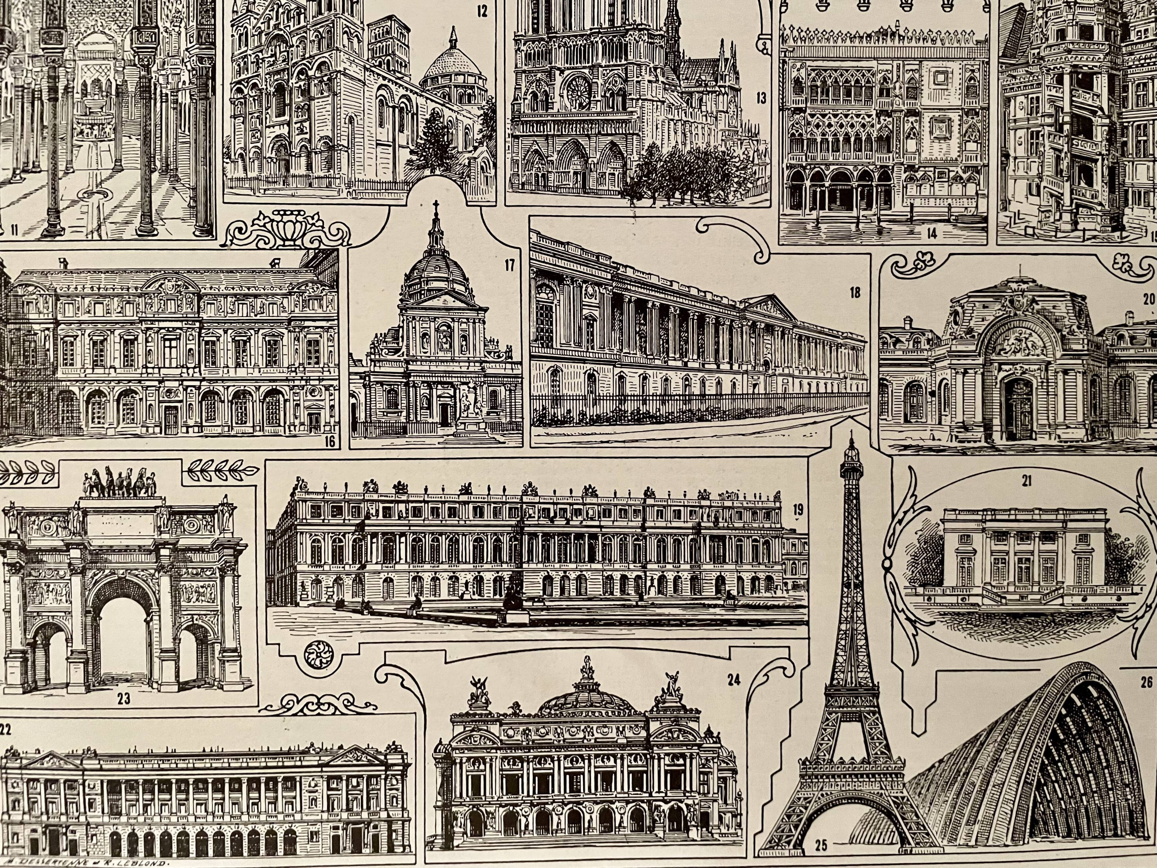 Lithograph engraving on the architecture of 1928