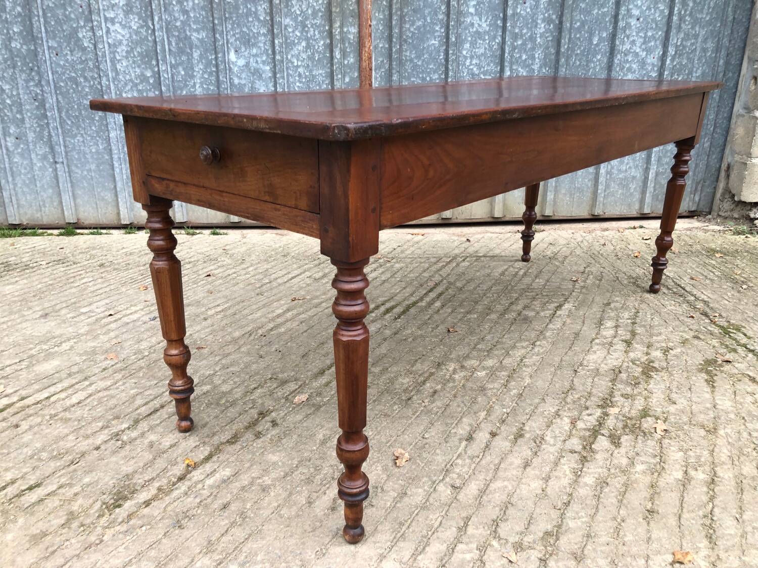 Antique farmhouse table in solid cherry wood with 4 drawers