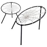 Set of two chairs with spider web seat by Hoffer, France 1958