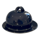 Vintage artisanal blue night ceramic butter dish in Alsatian style.