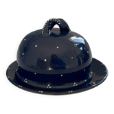 Beurrier en céramique bleu nuit vintage artisanal style alsacien