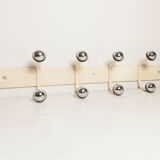 Wall coat rack 12 hooks balls 1970 beige and chrome