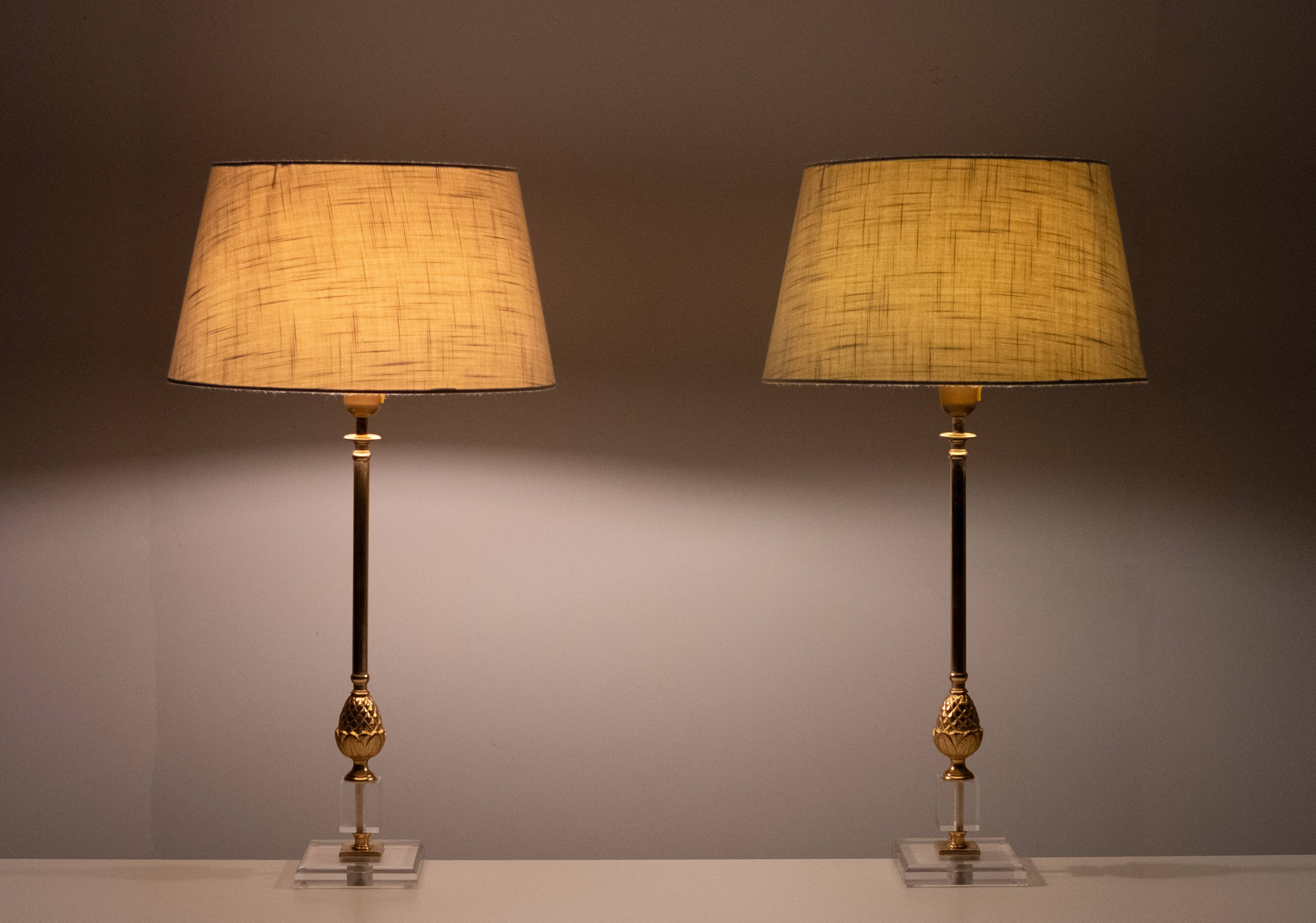 pair elegant Hollywood Regency pineapple Table lamps Denmark 1970s